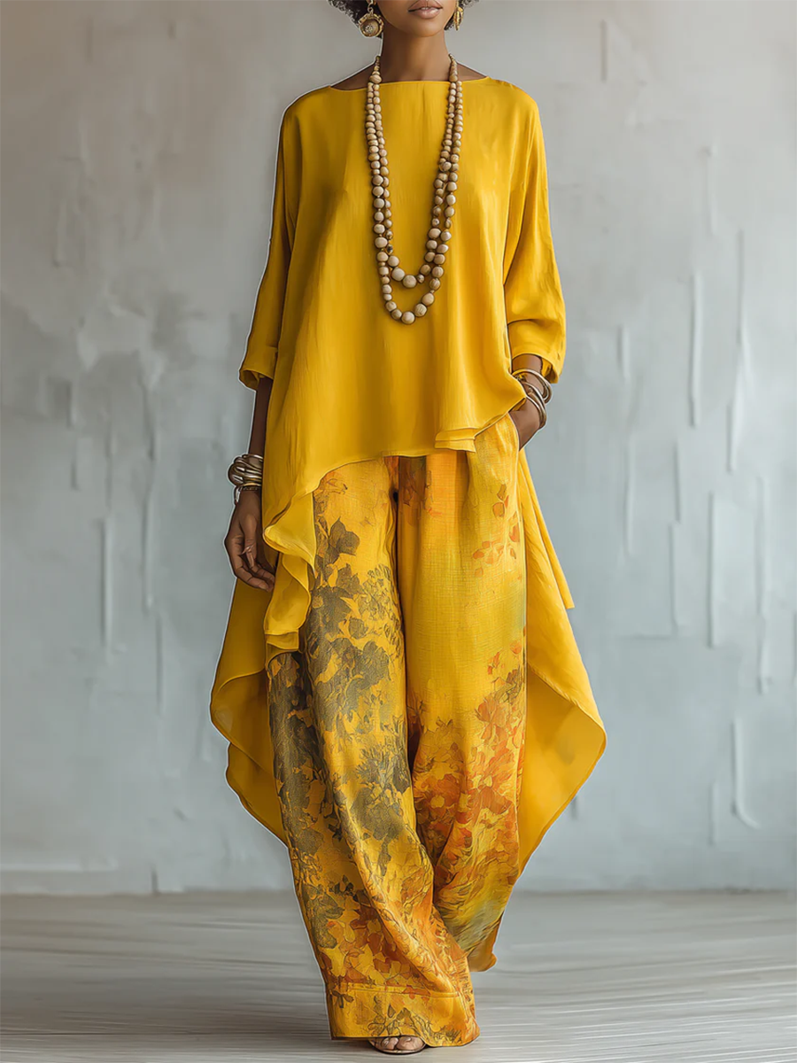 Women's Floral Print Clothing Set with Extra-Long Top