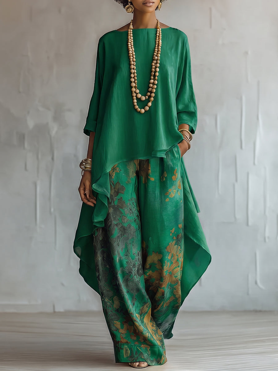 Women's Floral Print Clothing Set with Extra-Long Top