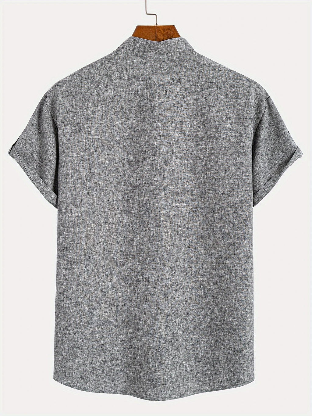 Men's Short-Sleeve Shirt with Stand Collar