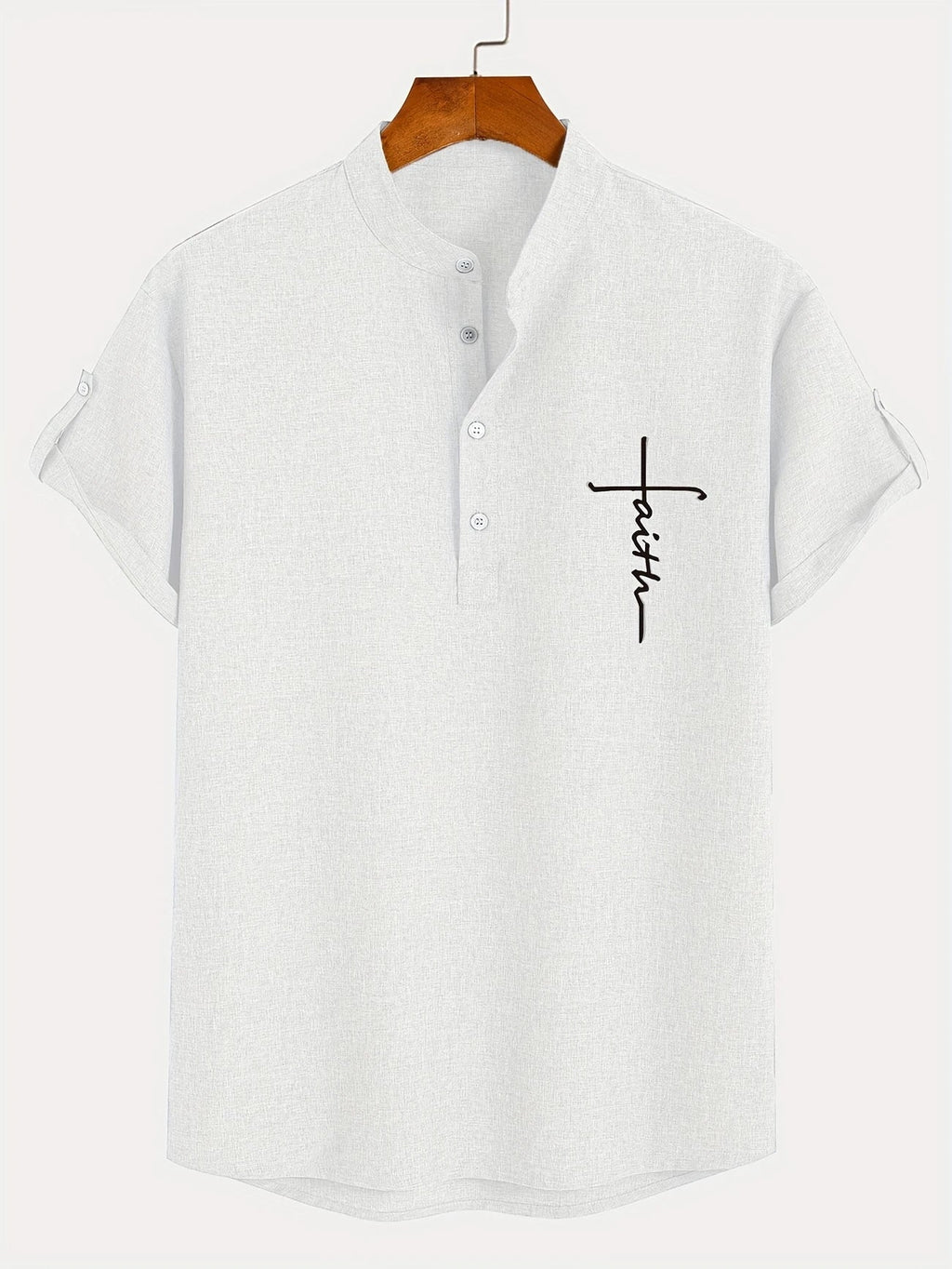 Men's Short-Sleeve Shirt with Stand Collar