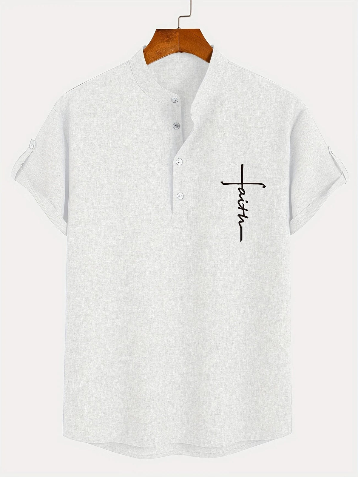 Men's Short-Sleeve Shirt with Stand Collar