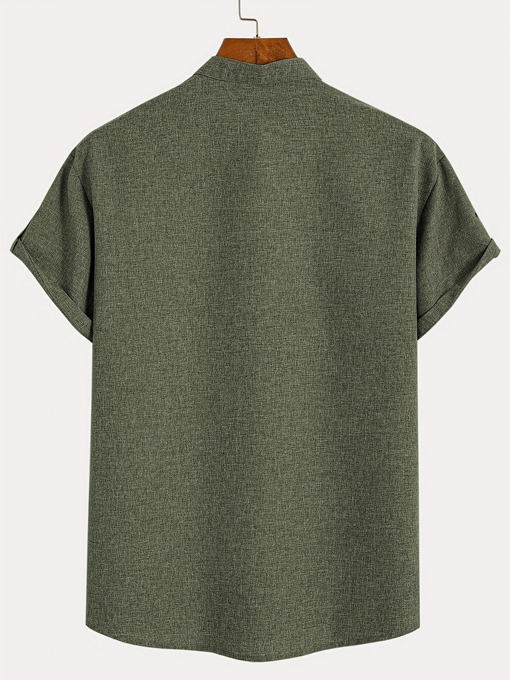 Men's Short-Sleeve Shirt with Stand Collar