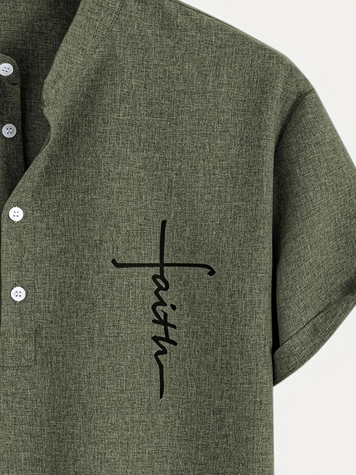 Men's Short-Sleeve Shirt with Stand Collar