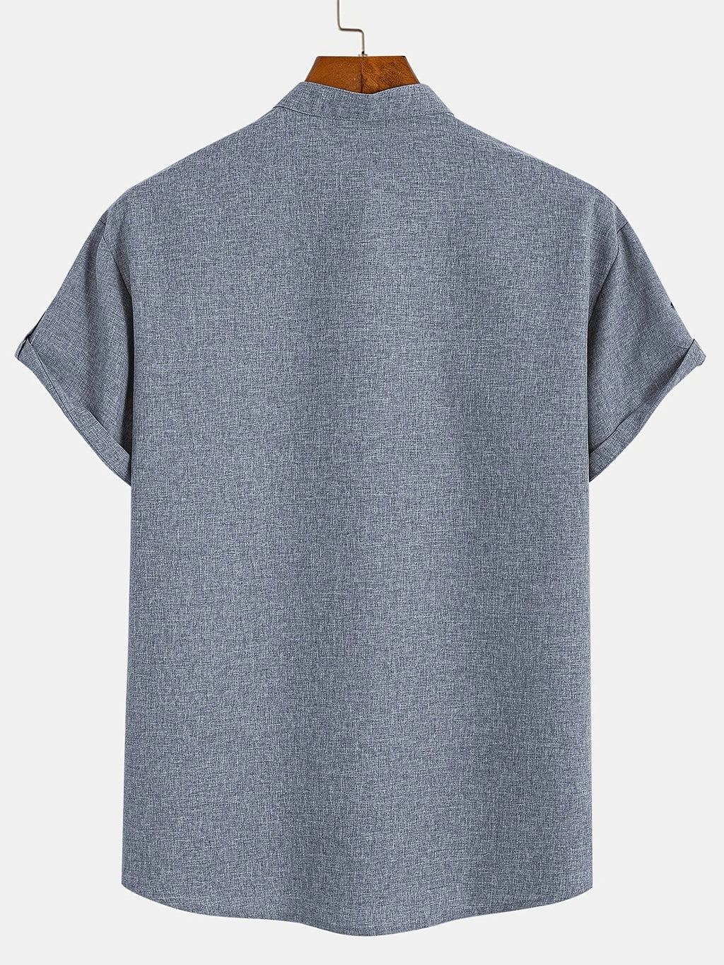 Men's Short-Sleeve Shirt with Stand Collar