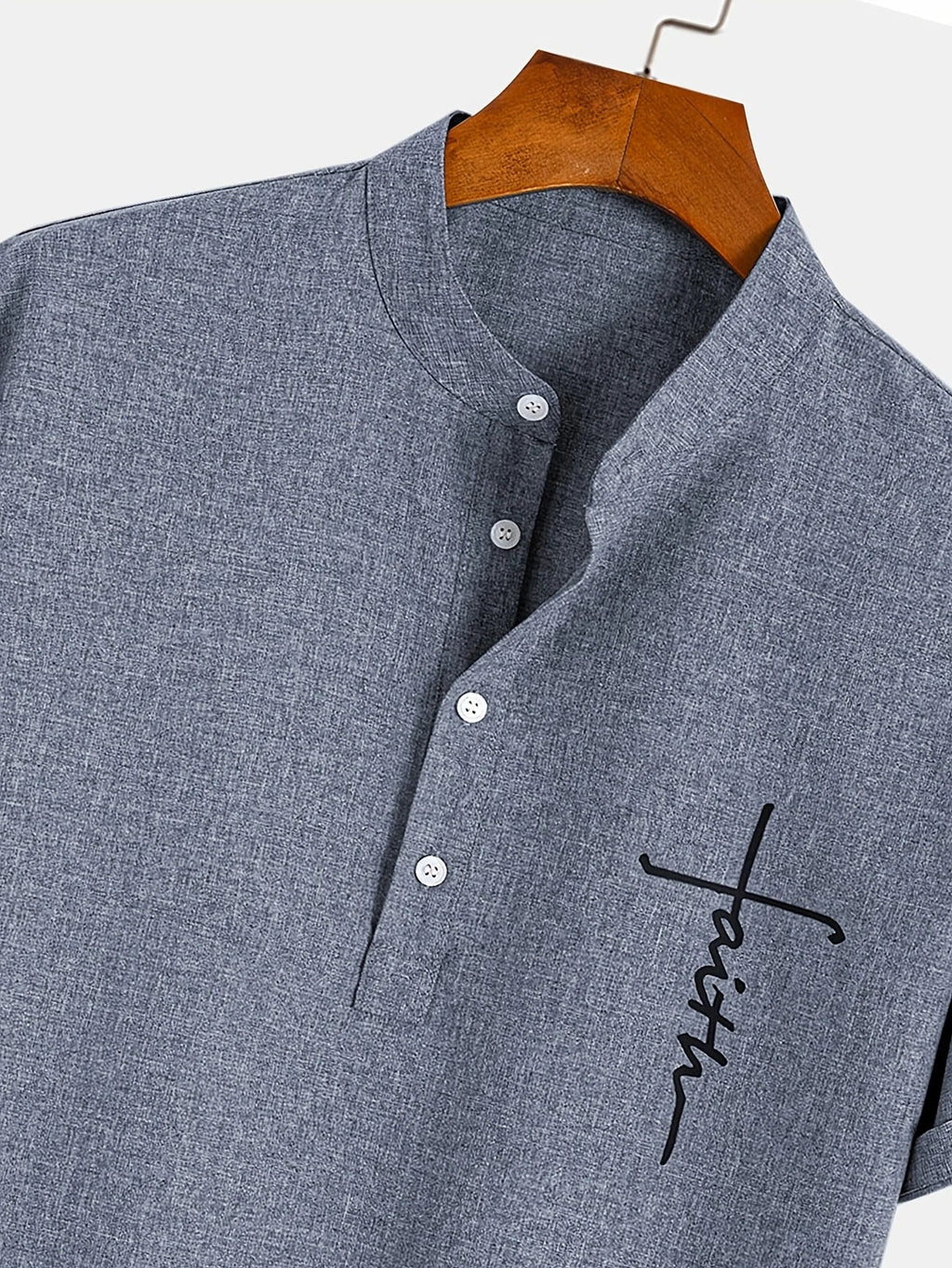 Men's Short-Sleeve Shirt with Stand Collar
