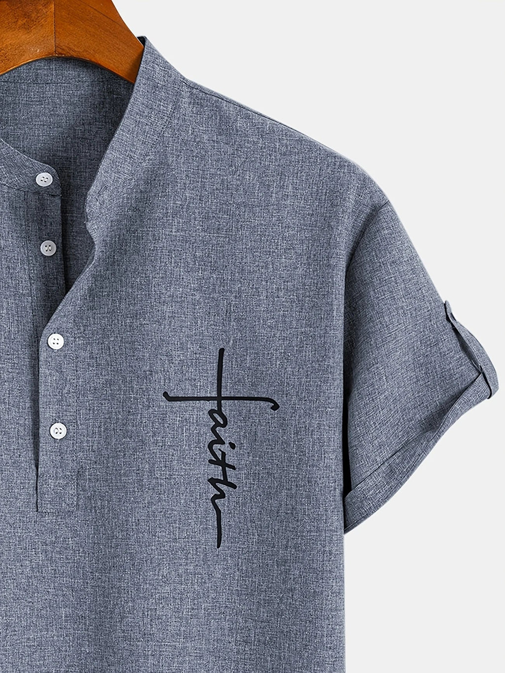 Men's Short-Sleeve Shirt with Stand Collar