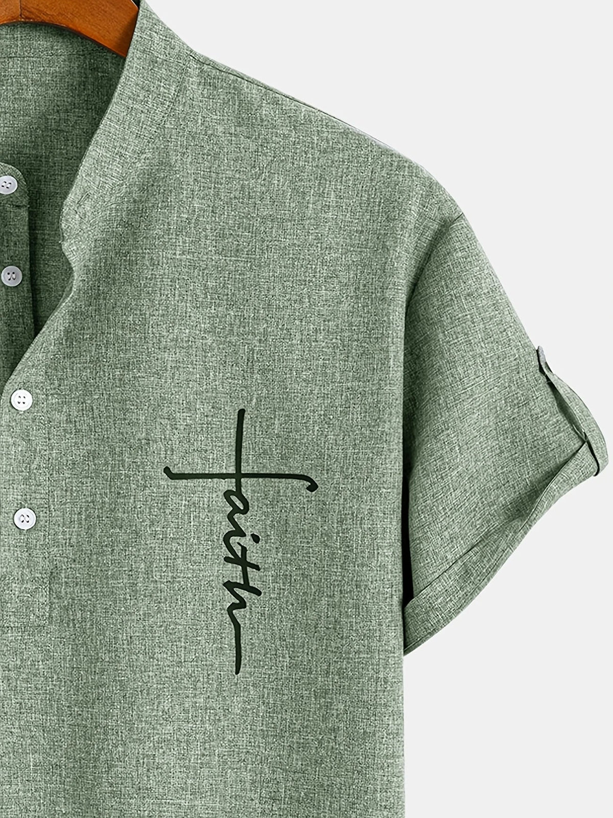 Men's Short-Sleeve Shirt with Stand Collar
