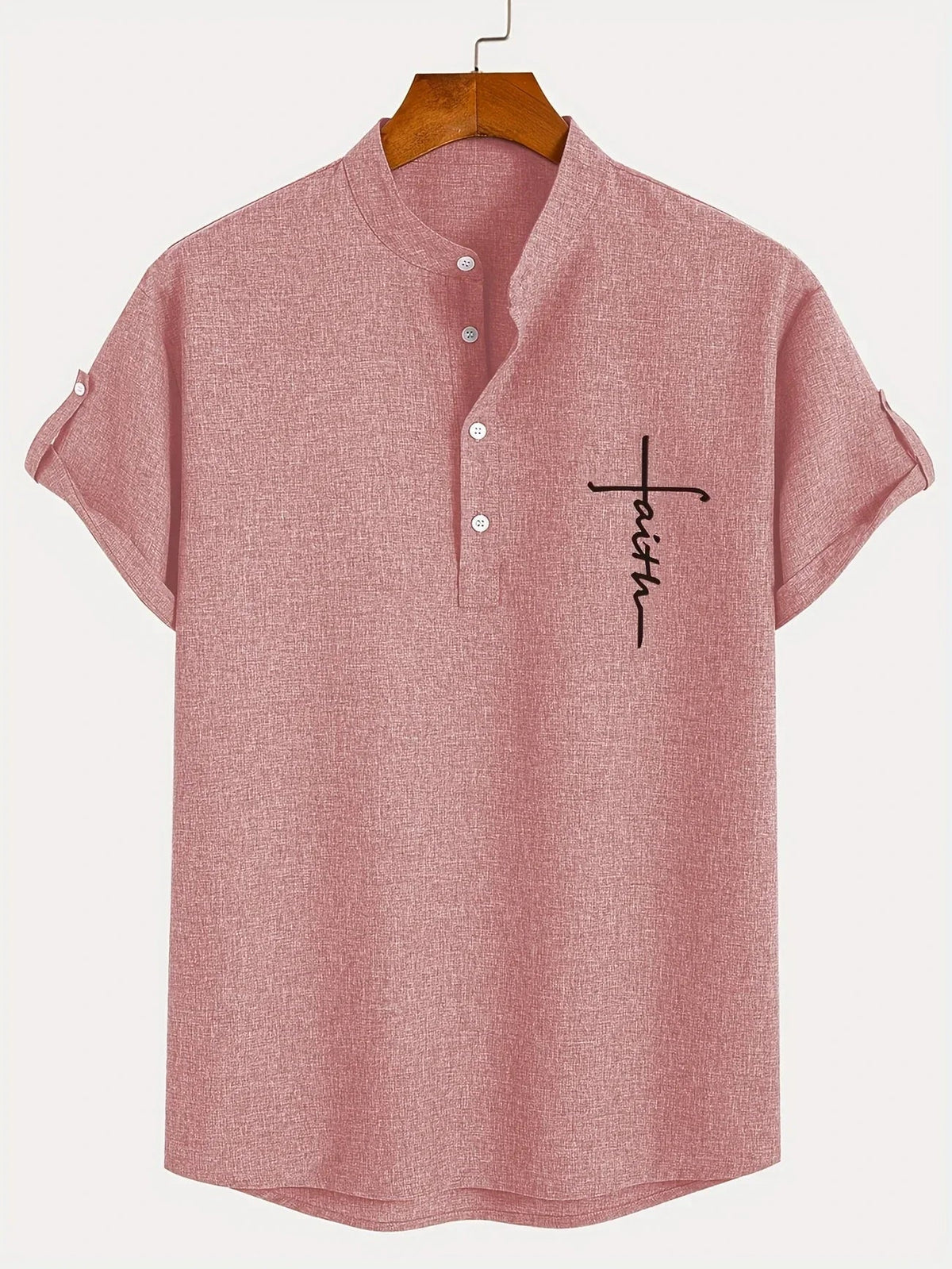 Men's Short-Sleeve Shirt with Stand Collar