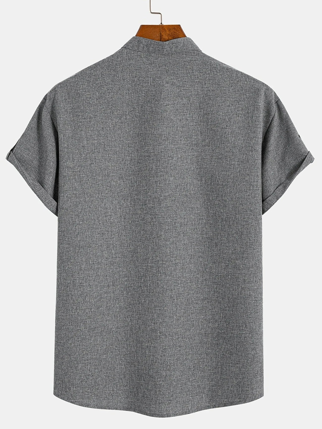 Men's Short-Sleeve Shirt with Stand Collar