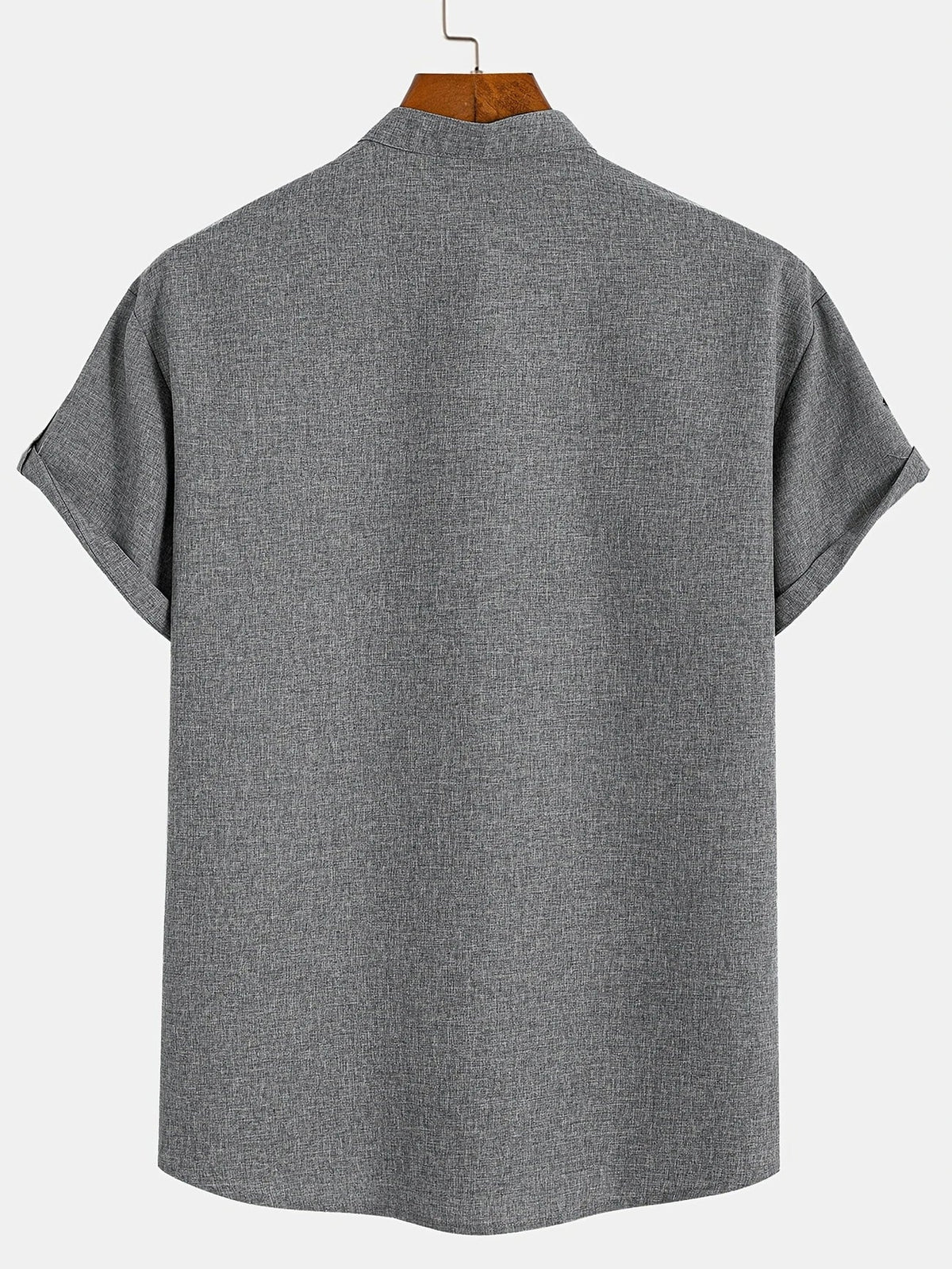 Men's Short-Sleeve Shirt with Stand Collar