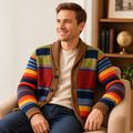 Men's Striped Knit Cardigan with Shawl Collar