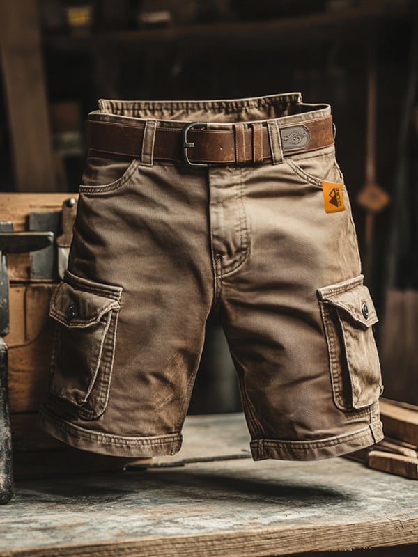 Men's Cargo Shorts with Multiple Pockets and Belt