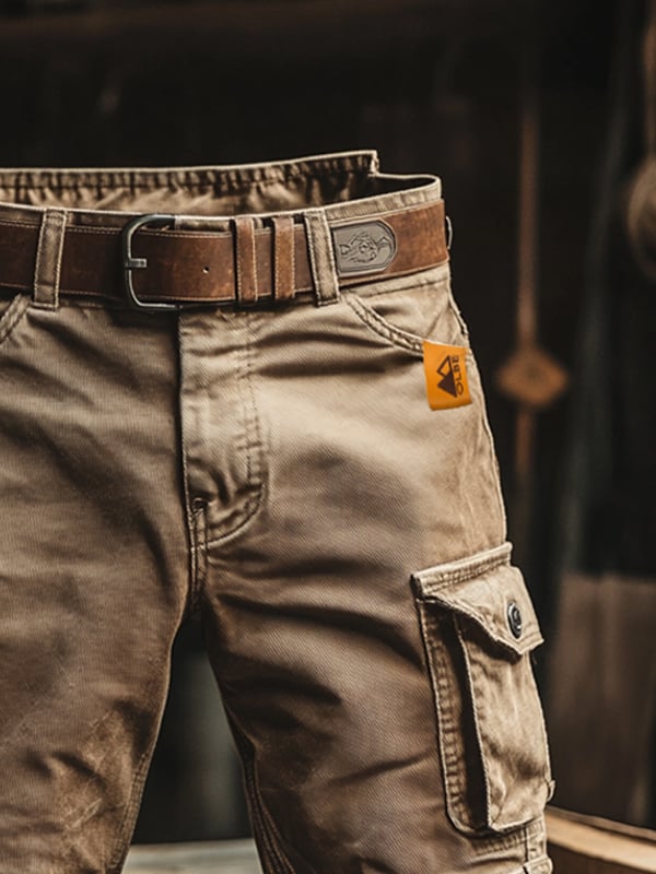 Men's Cargo Shorts with Multiple Pockets and Belt