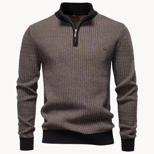 Men's Jacquard Knit Sweater with Half Zip