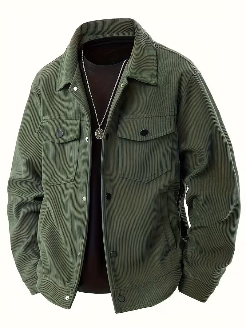 Men's Corduroy Jacket with Collar and Flap Pockets