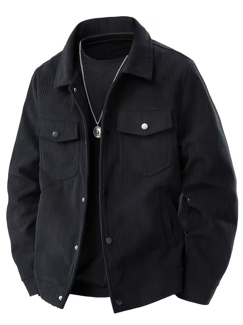 Men's Corduroy Jacket with Collar and Flap Pockets