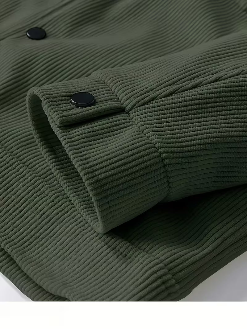 Men's Corduroy Jacket with Collar and Flap Pockets