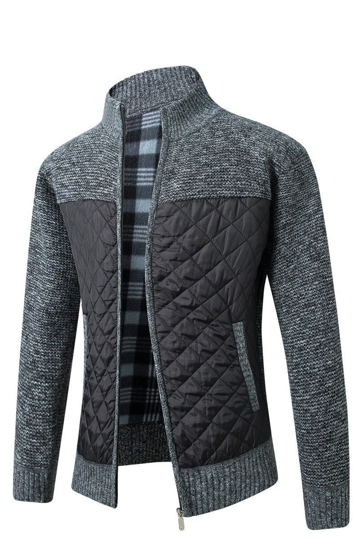 Men's Cardigan with Quilted Front Panels and Full-Zip Closure