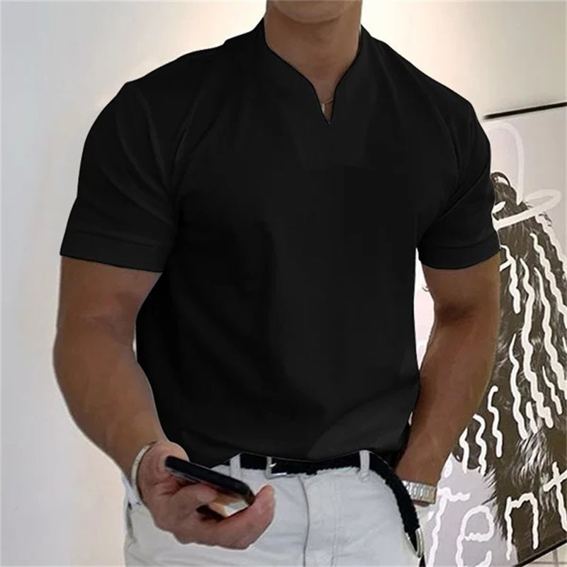 Men's T-Shirt, Monochrome Cotton V-Neck Short Sleeve