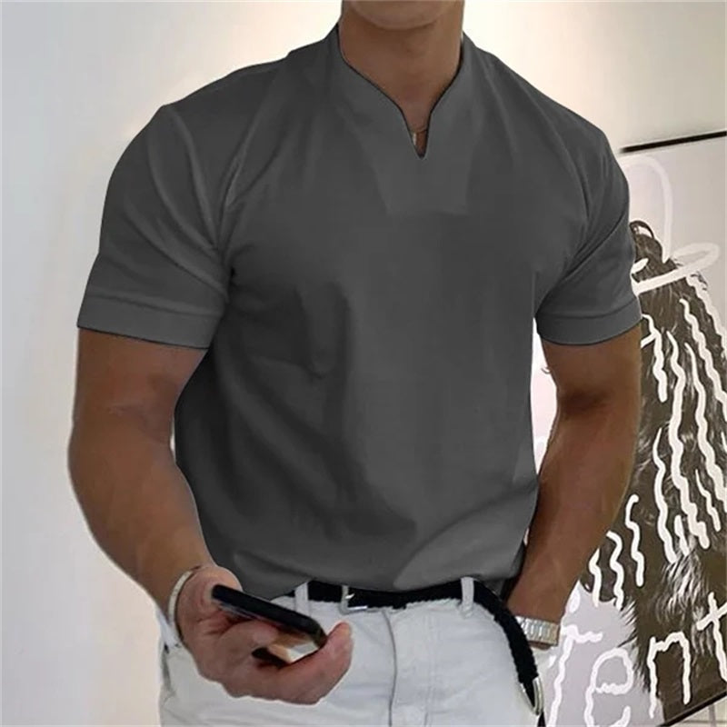 Men's T-Shirt, Monochrome Cotton V-Neck Short Sleeve