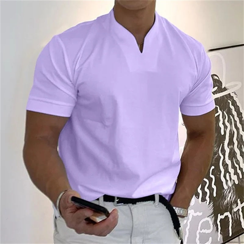 Men's T-Shirt, Monochrome Cotton V-Neck Short Sleeve