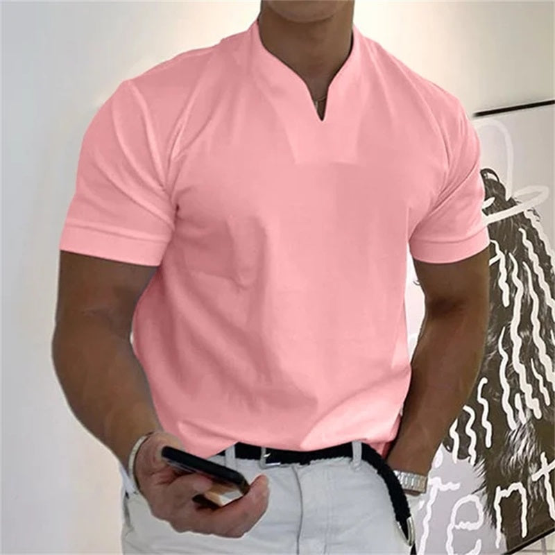 Men's T-Shirt, Monochrome Cotton V-Neck Short Sleeve