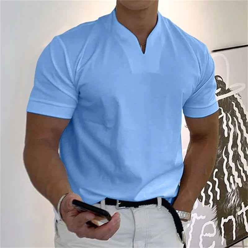 Men's T-Shirt, Monochrome Cotton V-Neck Short Sleeve