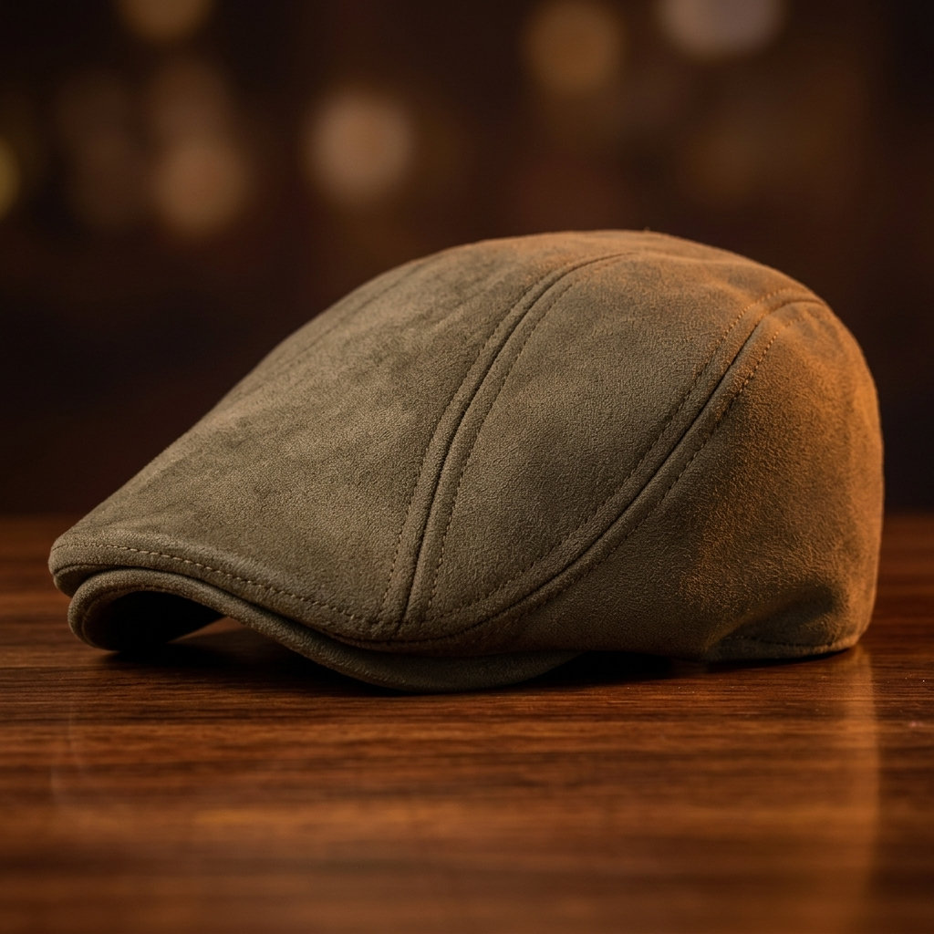 Men's Suede-Finish Retro Hat with Stitched Paneling