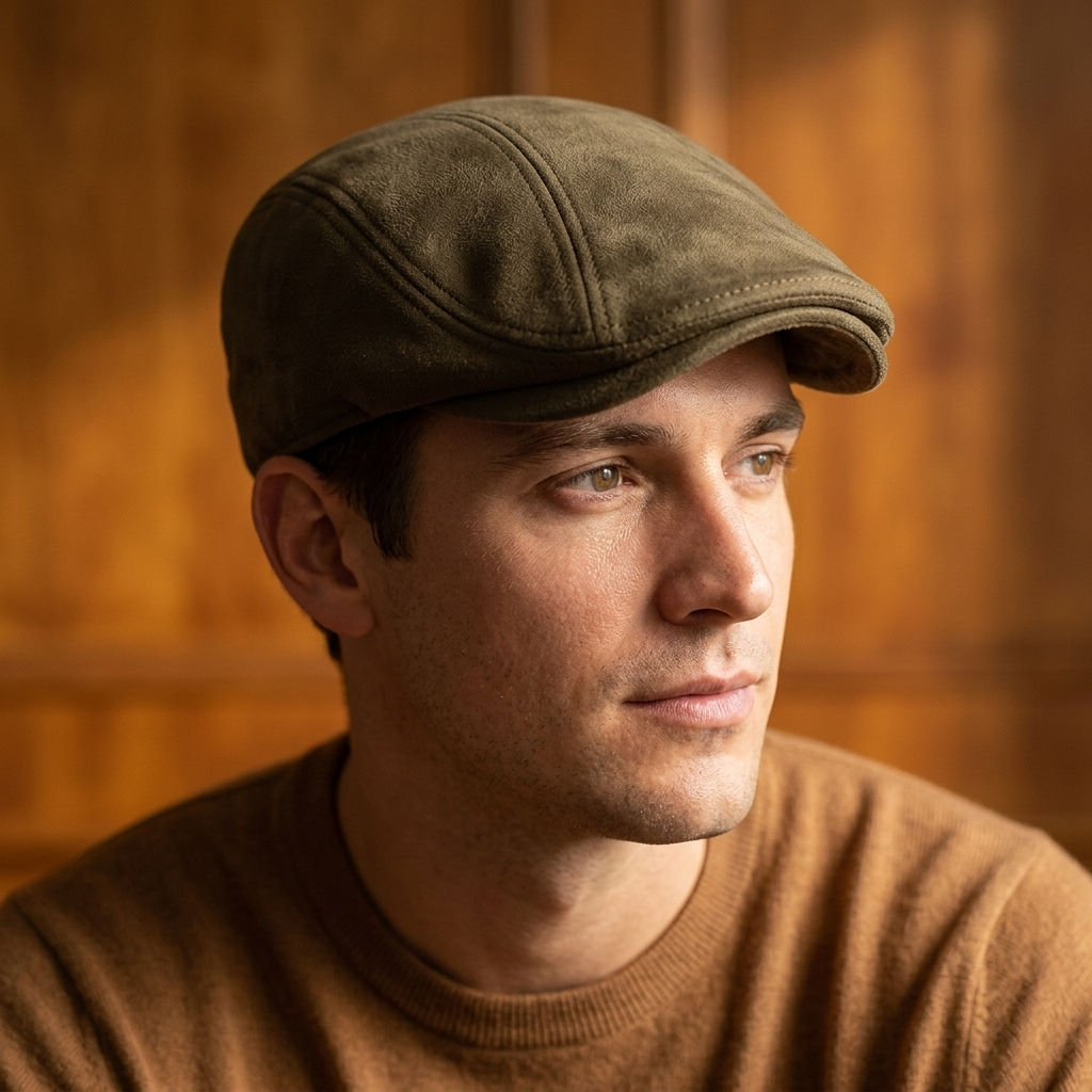 Men's Suede-Finish Retro Hat with Stitched Paneling