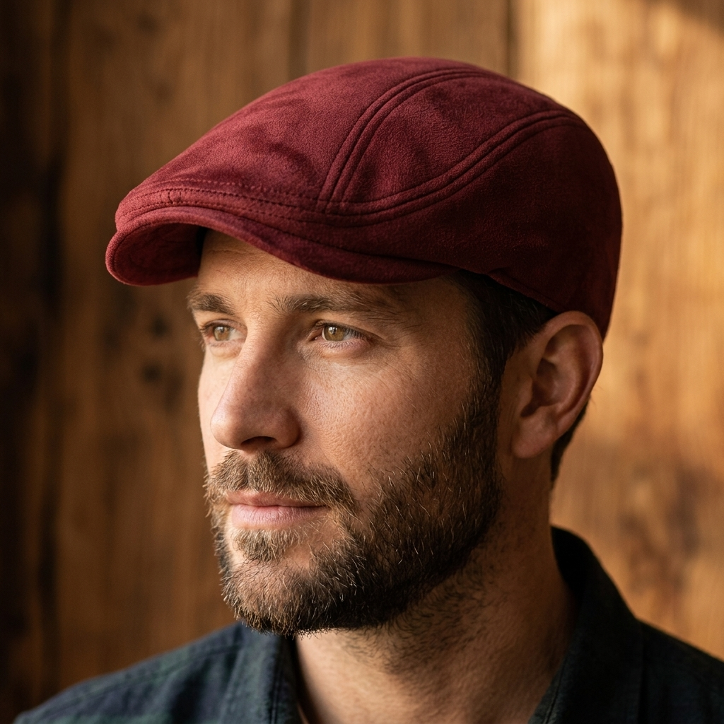 Men's Suede-Finish Retro Hat with Stitched Paneling