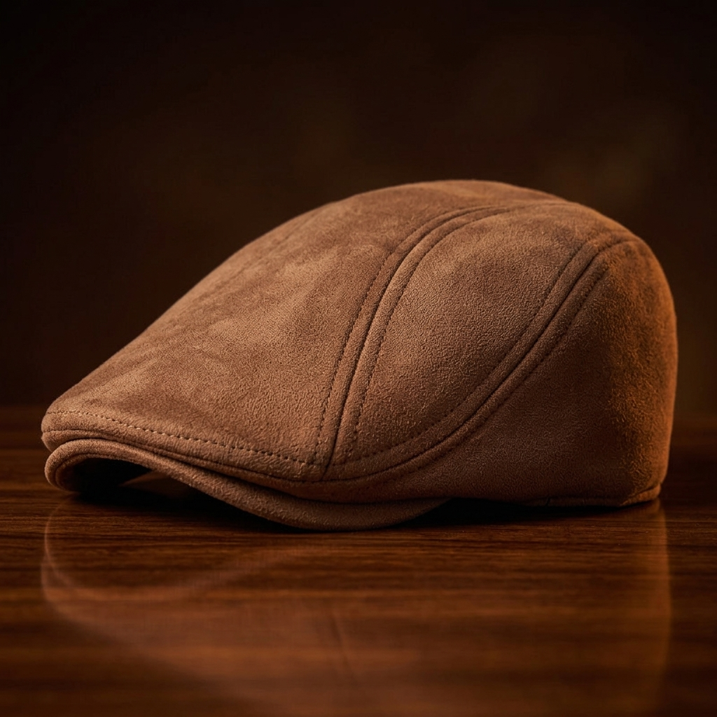 Men's Suede-Finish Retro Hat with Stitched Paneling