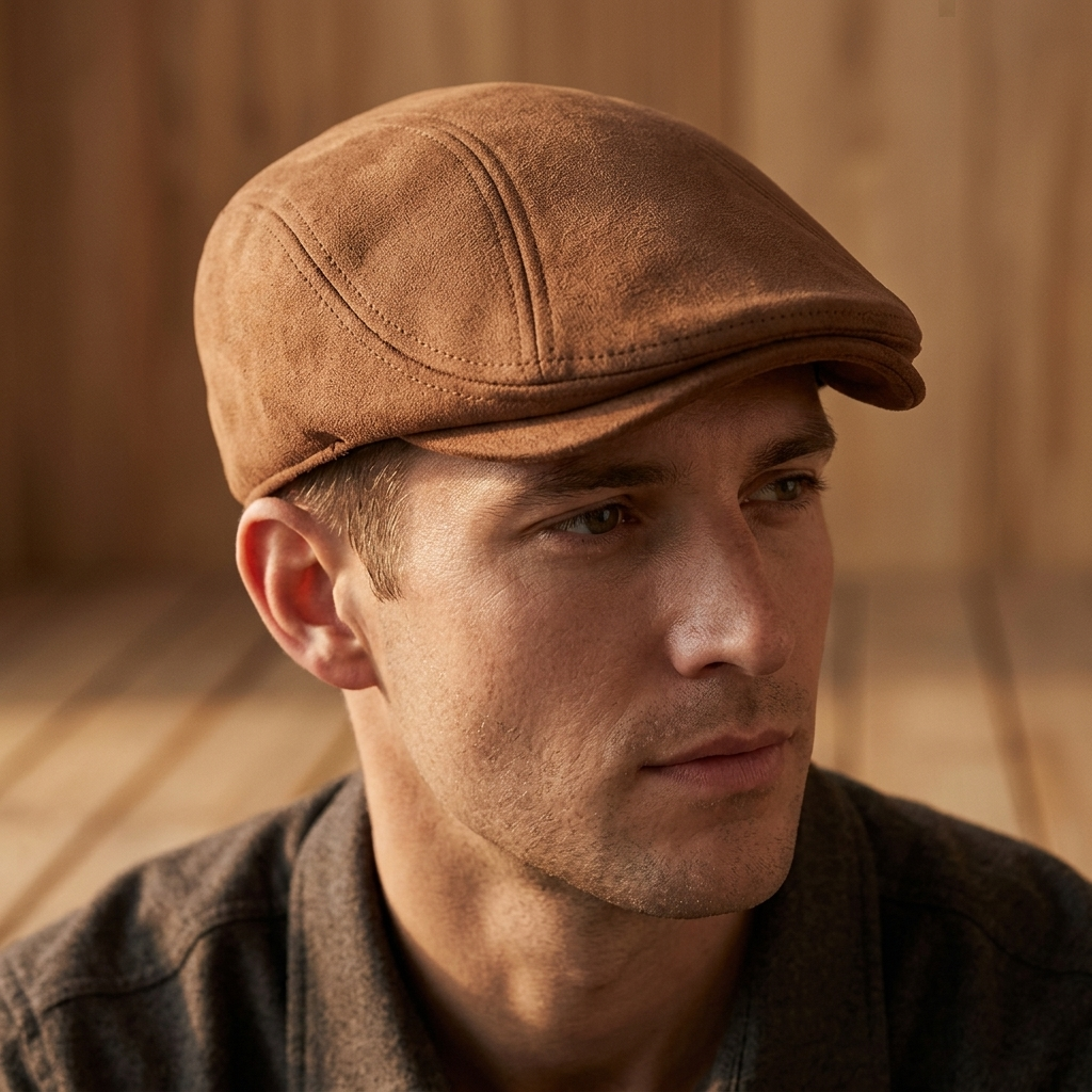 Men's Suede-Finish Retro Hat with Stitched Paneling