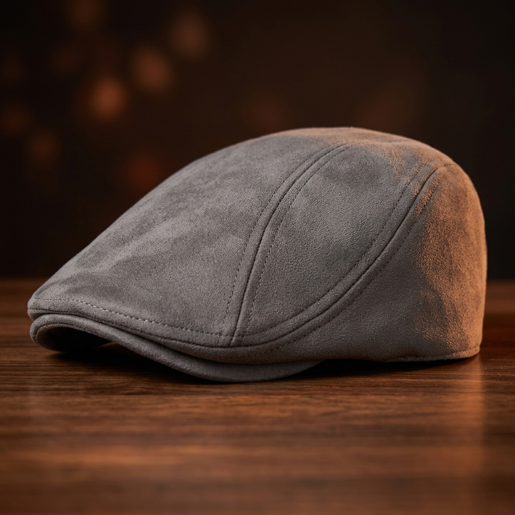 Men's Suede-Finish Retro Hat with Stitched Paneling