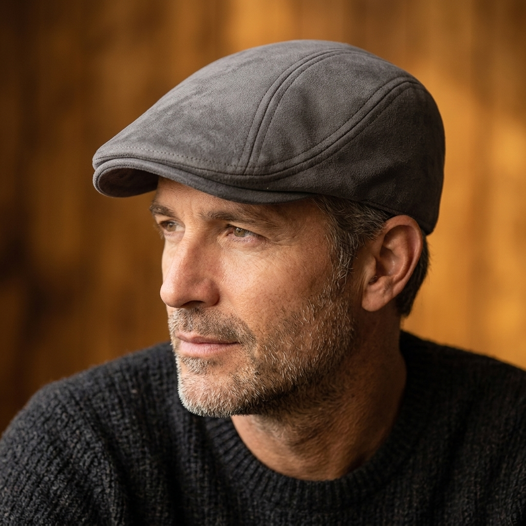 Men's Suede-Finish Retro Hat with Stitched Paneling