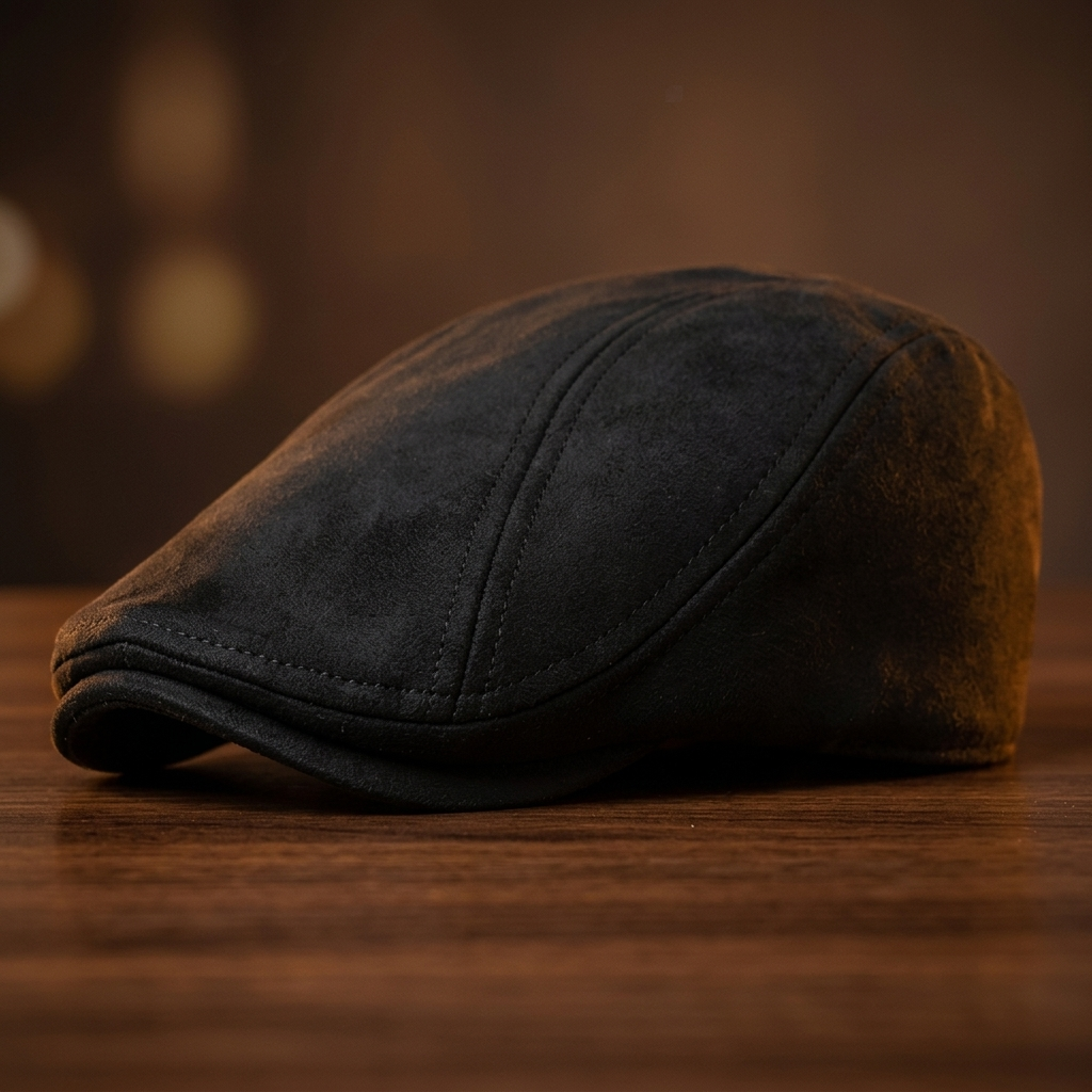 Men's Suede-Finish Retro Hat with Stitched Paneling