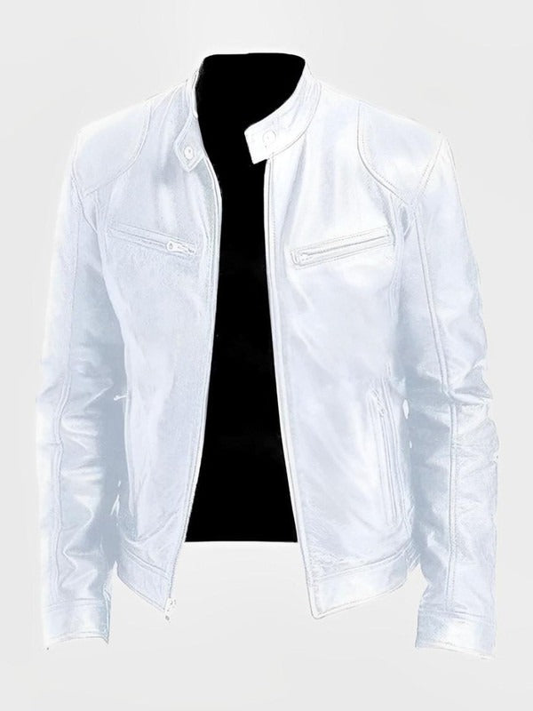 Men's Biker-Style Jacket with Central Zip Closure