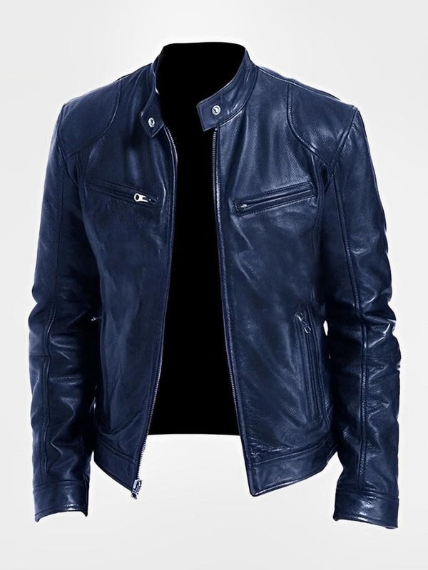 Men's Biker-Style Jacket with Central Zip Closure