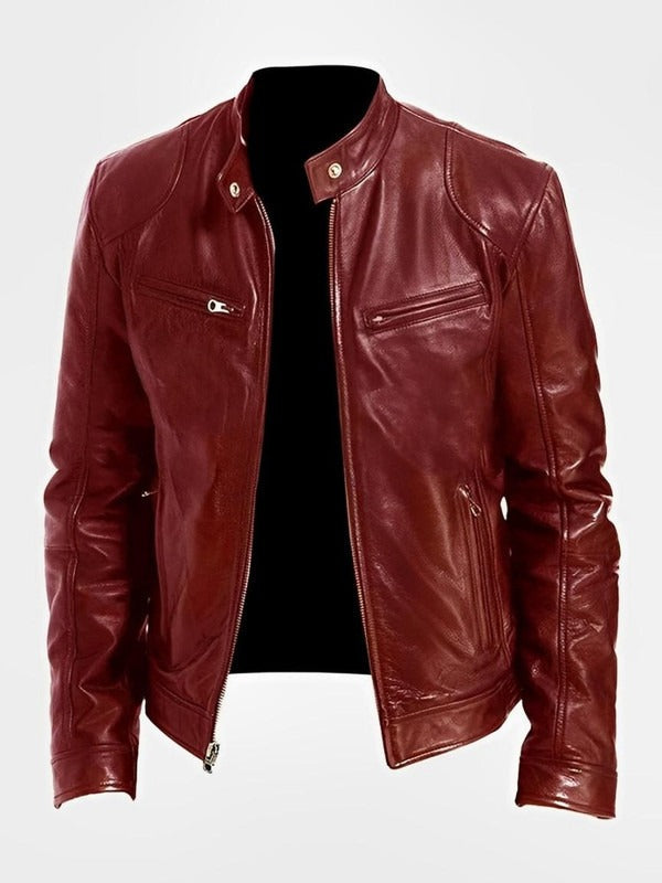 Men's Biker-Style Jacket with Central Zip Closure