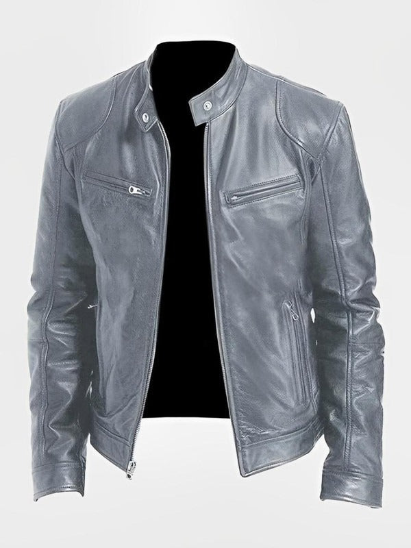Men's Biker-Style Jacket with Central Zip Closure