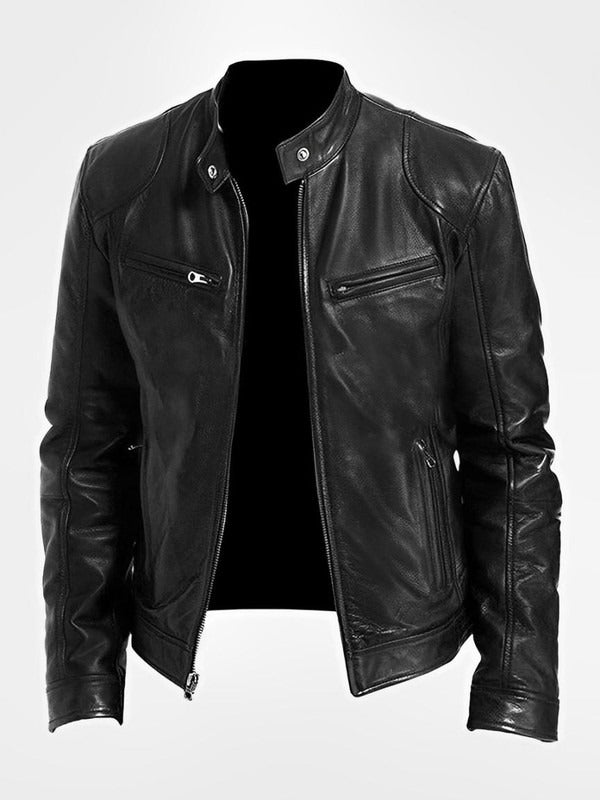 Men's Biker-Style Jacket with Central Zip Closure