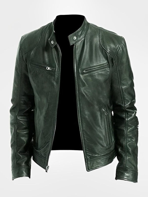 Men's Biker-Style Jacket with Central Zip Closure