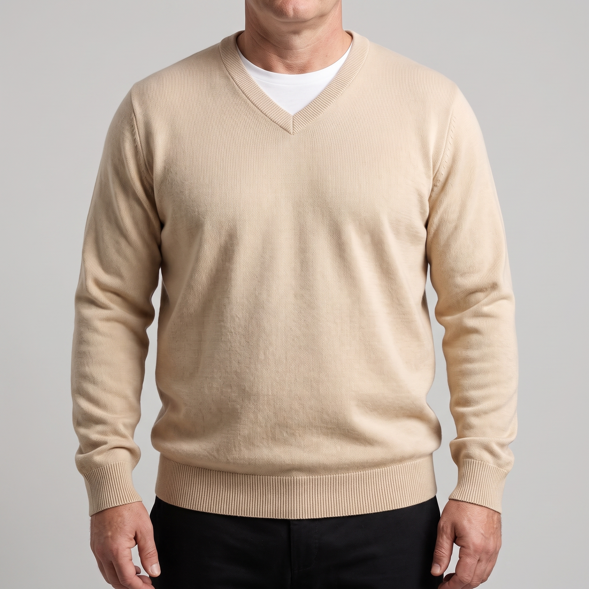 Men's Sweater with Merino Wool V-Neck and Tailored Masculine Fit