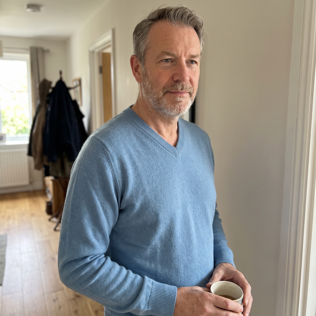 Men's Sweater with Merino Wool V-Neck and Tailored Masculine Fit