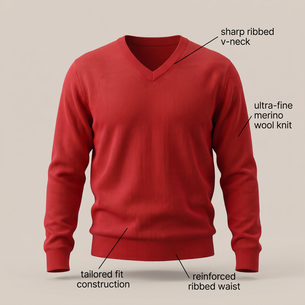 Men's Sweater with Merino Wool V-Neck and Tailored Masculine Fit