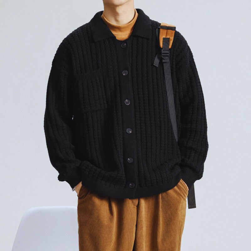 Men's Cable Knit Cardigan with Button Front and Relaxed Fit