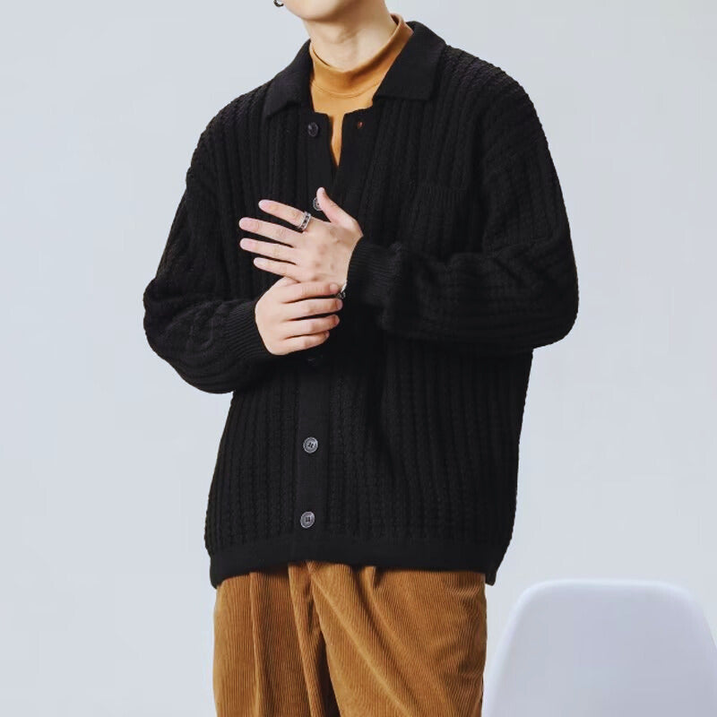 Men's Cable Knit Cardigan with Button Front and Relaxed Fit