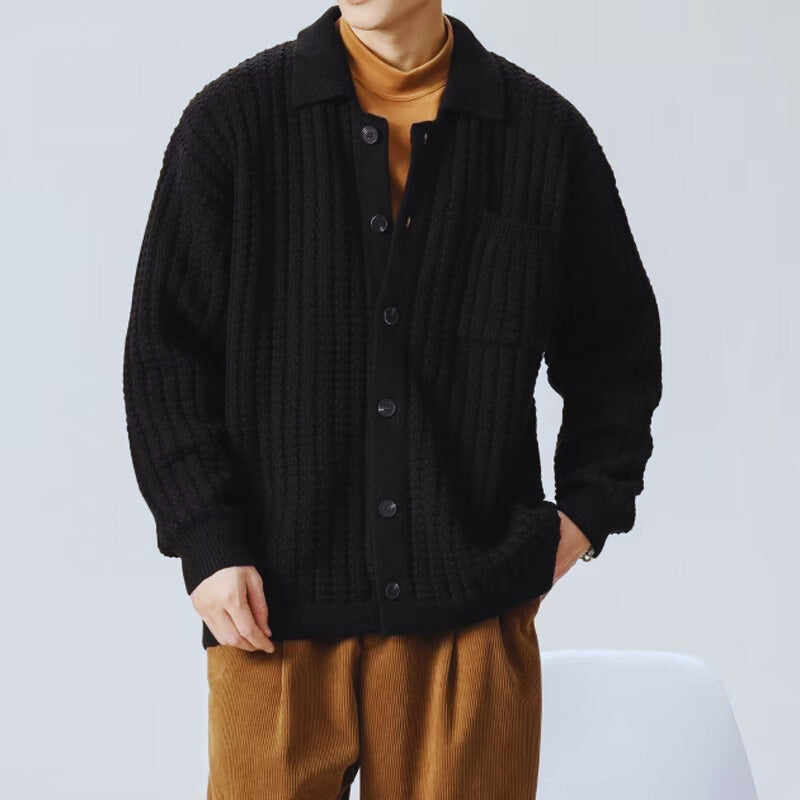 Men's Cable Knit Cardigan with Button Front and Relaxed Fit