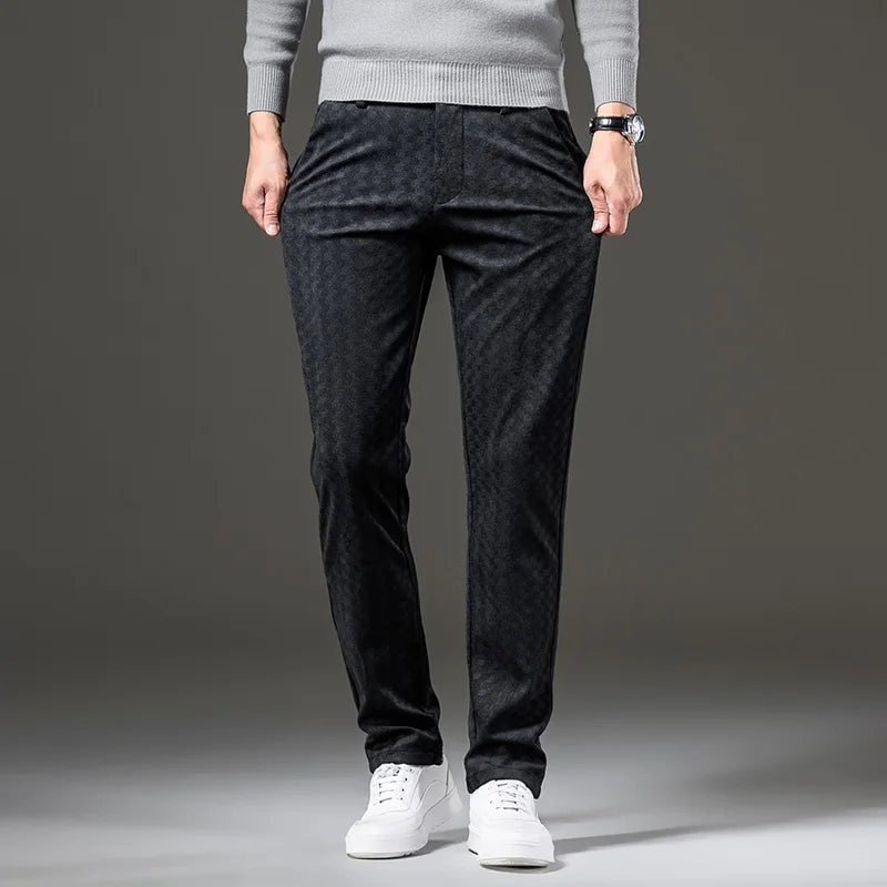 Men's Corduroy Pants with Relaxed Fit and Checkered Pattern