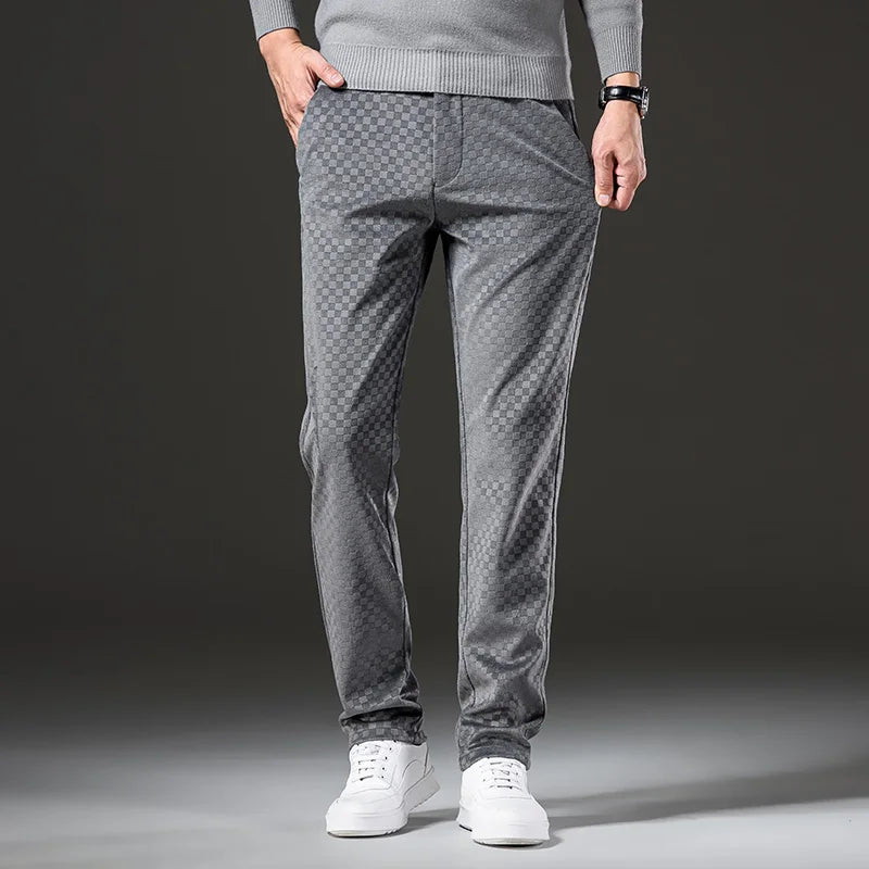 Men's Corduroy Pants with Relaxed Fit and Checkered Pattern