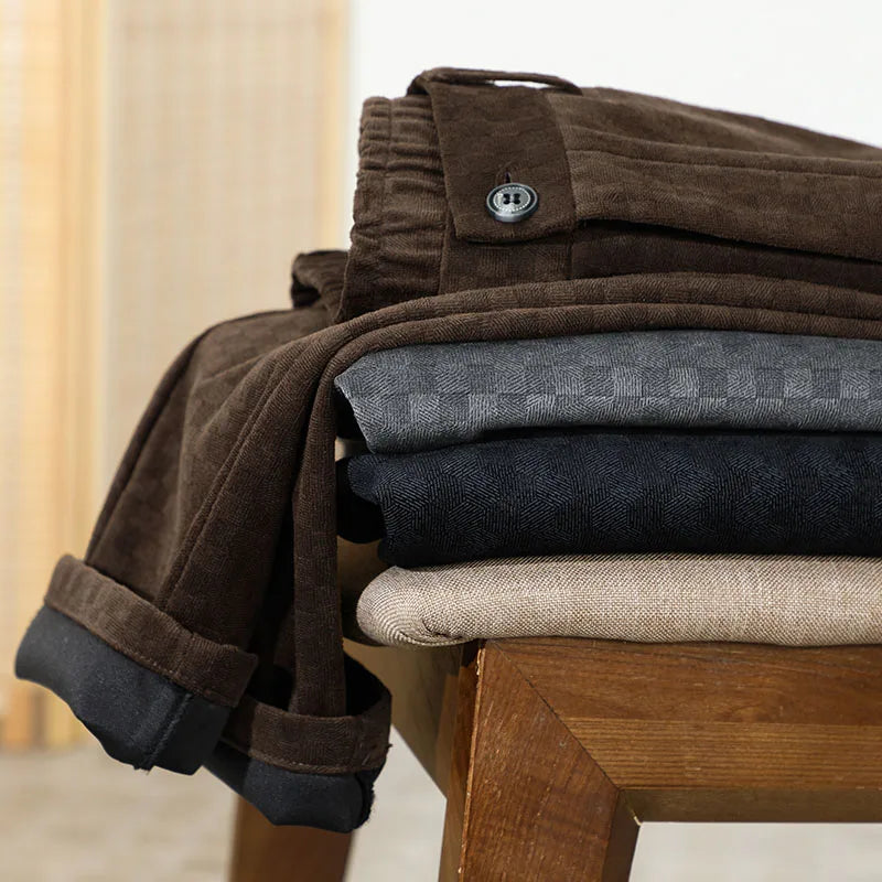 Men's Corduroy Pants with Relaxed Fit and Checkered Pattern
